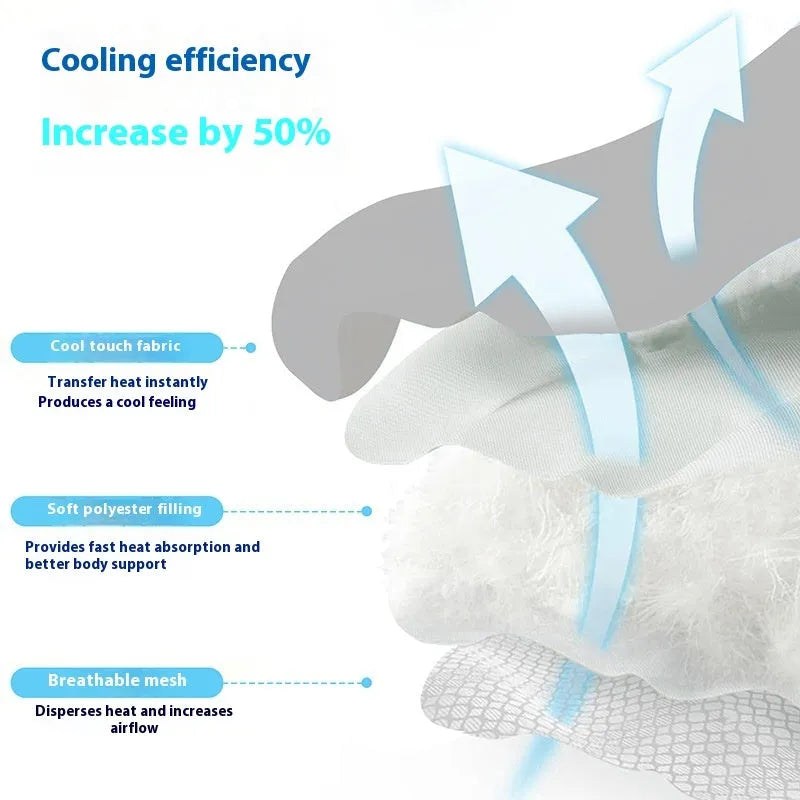 Ice silk pet cooling mat for dogs on a floor, showing non-slip base and scratch-resistant surface