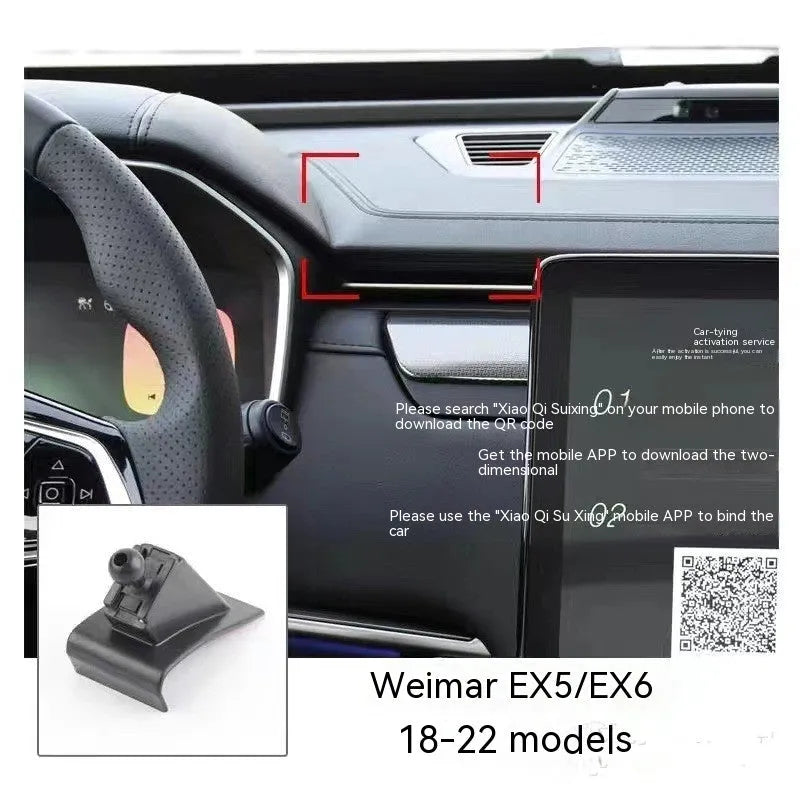 Black snap-on mobile phone bracket for Goodway dashboard with 360 rotation base