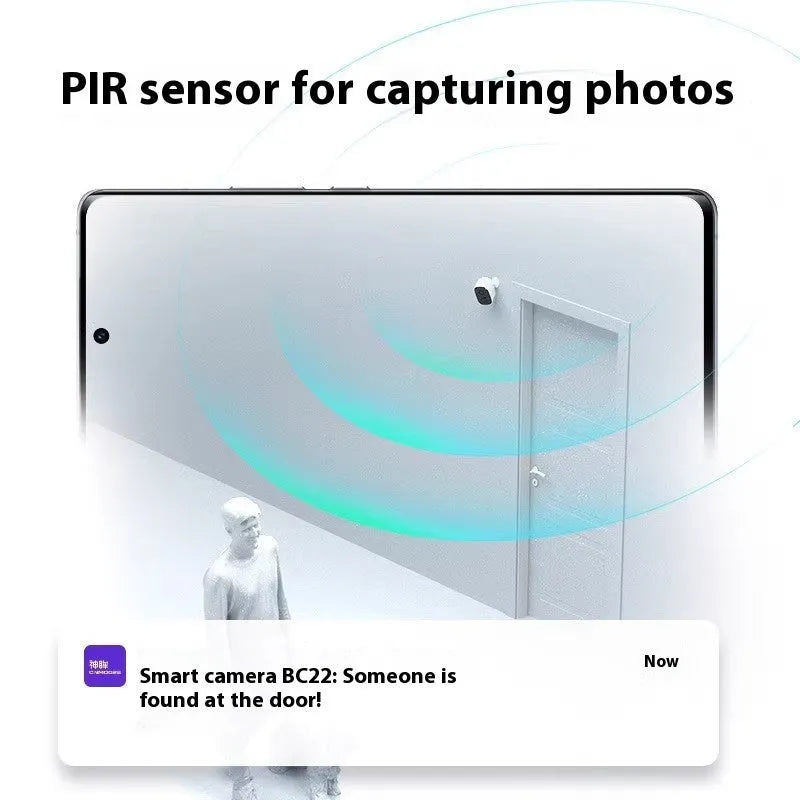 Battery-powered wireless indoor surveillance camera with WiFi connectivity and self-contained bracket