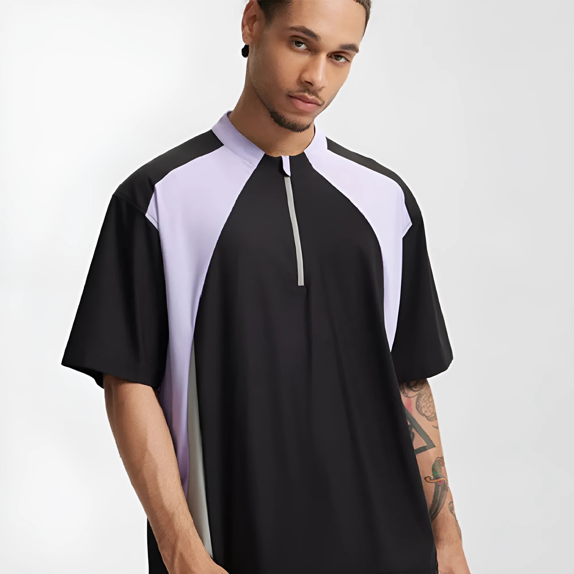 Men's lightweight solid-colour polyester top in black, available in long sleeve and short sleeve styles.