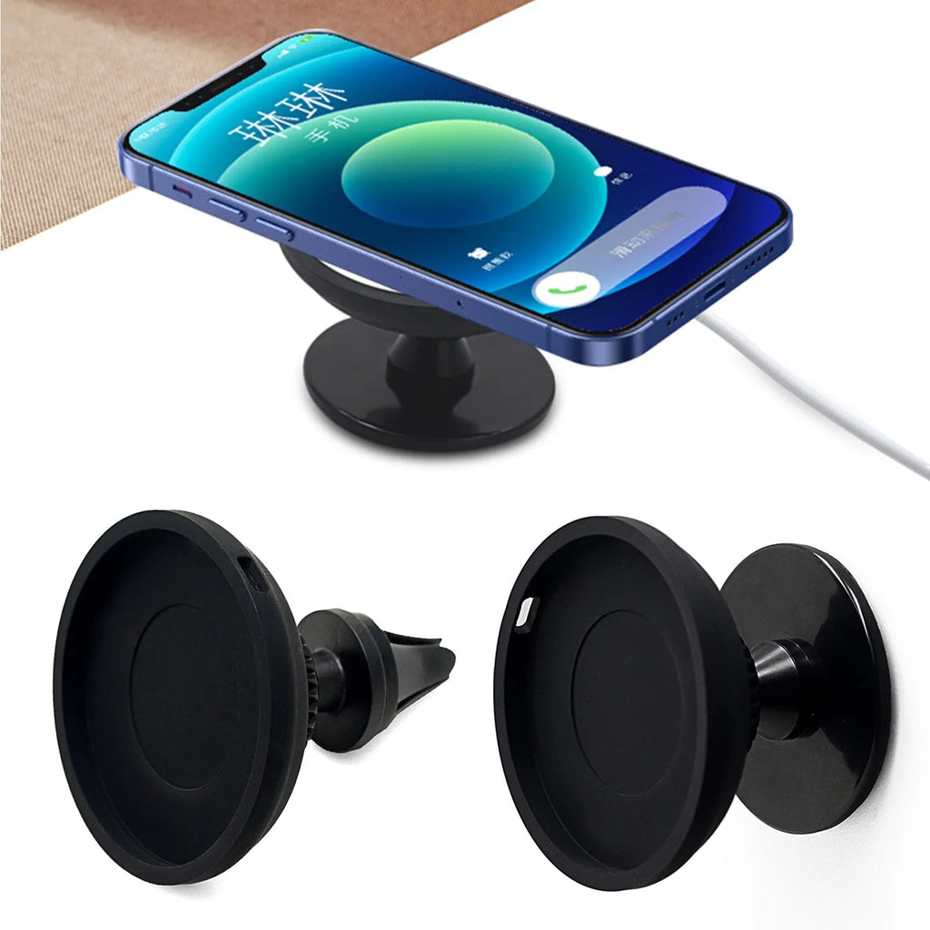 Black plastic charger car magnetic mobile phone holder showing air vent and base bracket mounting options