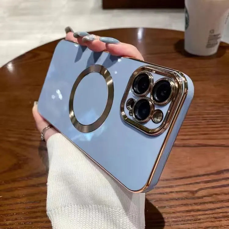 TPU magnetic phone case for Apple iPhone with electroplated metal brushed finish
