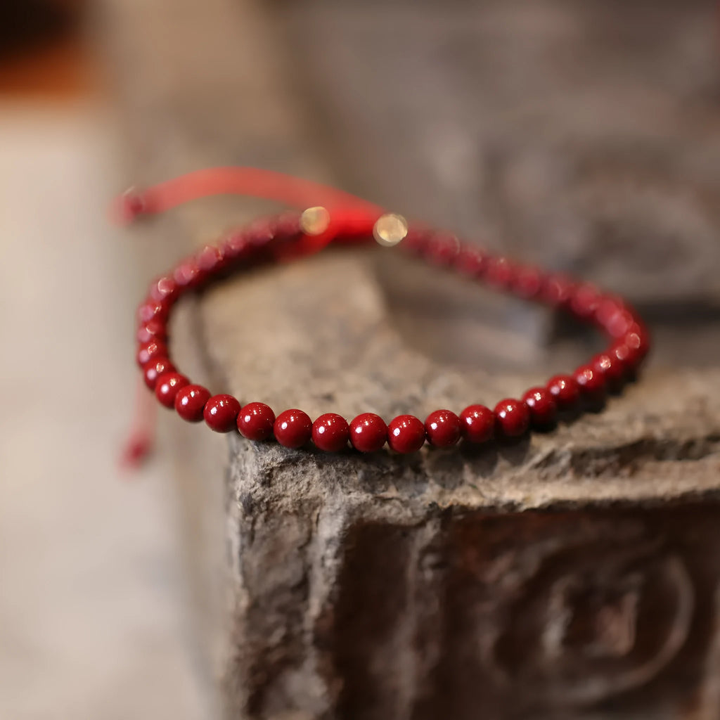Natural cinnabar bracelet with purple gold sand design and geometric auspicious patterns