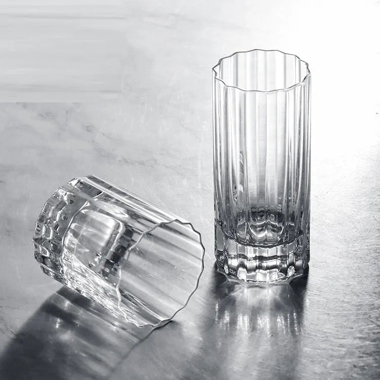 Light luxury crystal thick bottom lace whiskey glass with clear finish, 301-400ml capacity, high style silhouette
