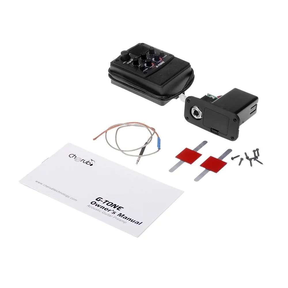 Cherub GT-6 black acoustic guitar pickup preamp with tone controls and effects