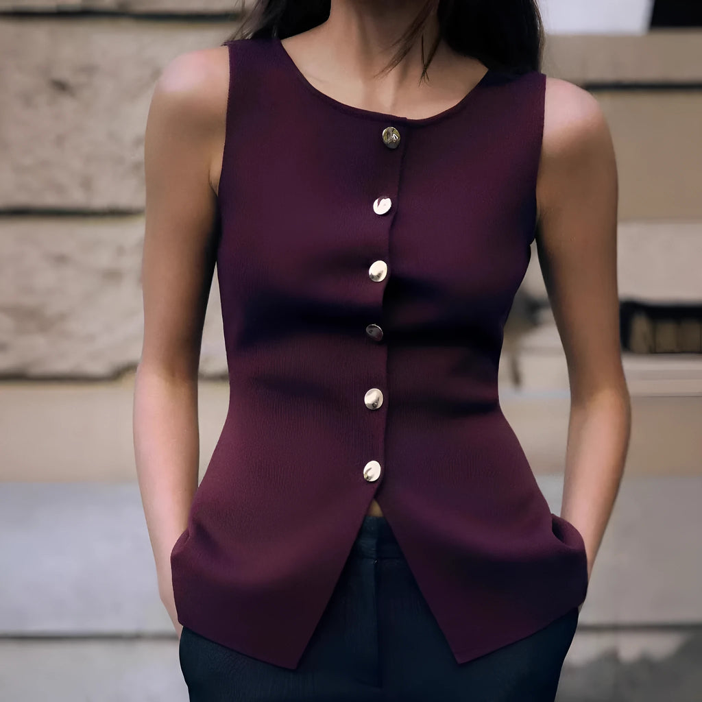 Gold button sweater vest in viscose fabric with slim fit design
