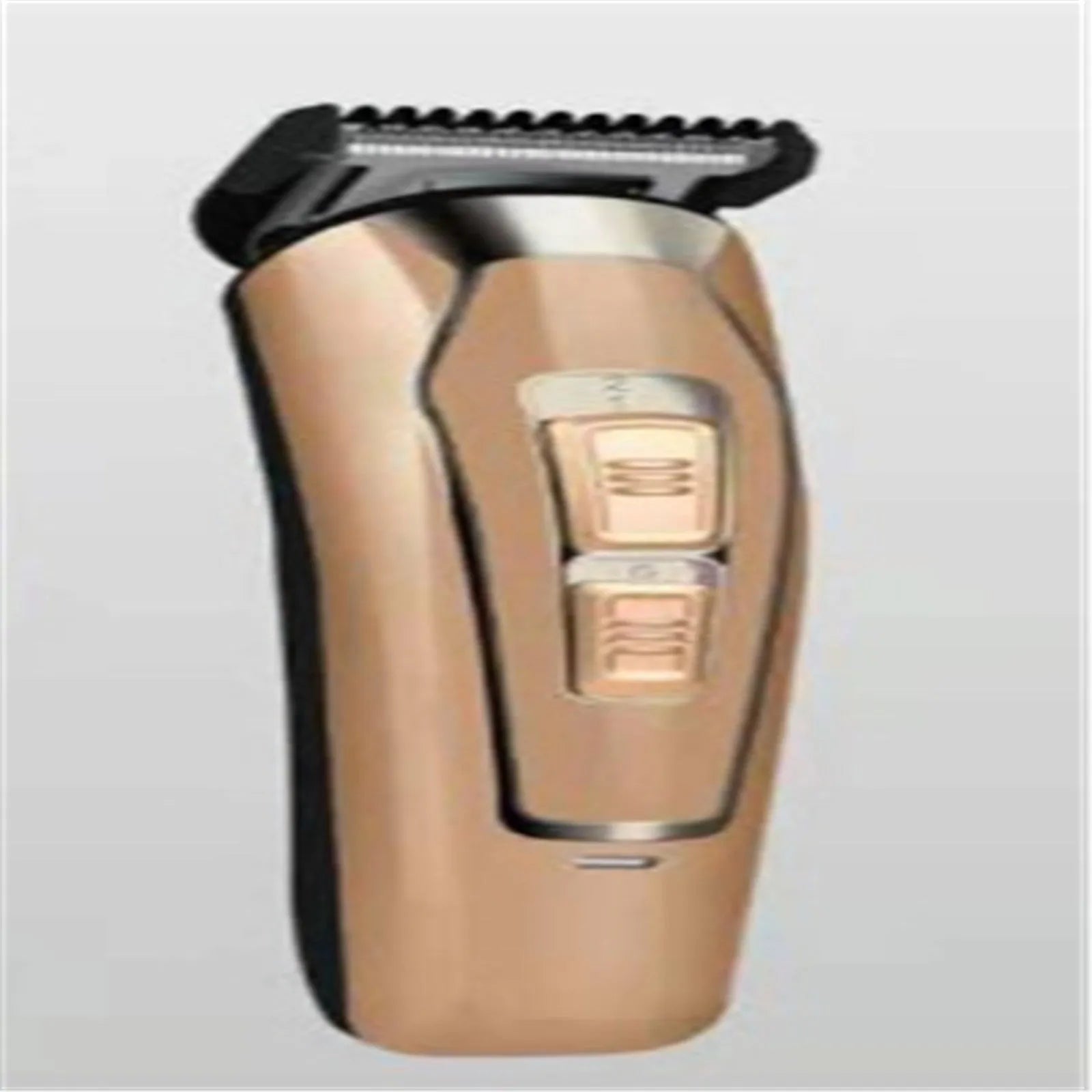 Dark blue and coffee coloured rechargeable cordless electric hair clipper with stainless steel blades