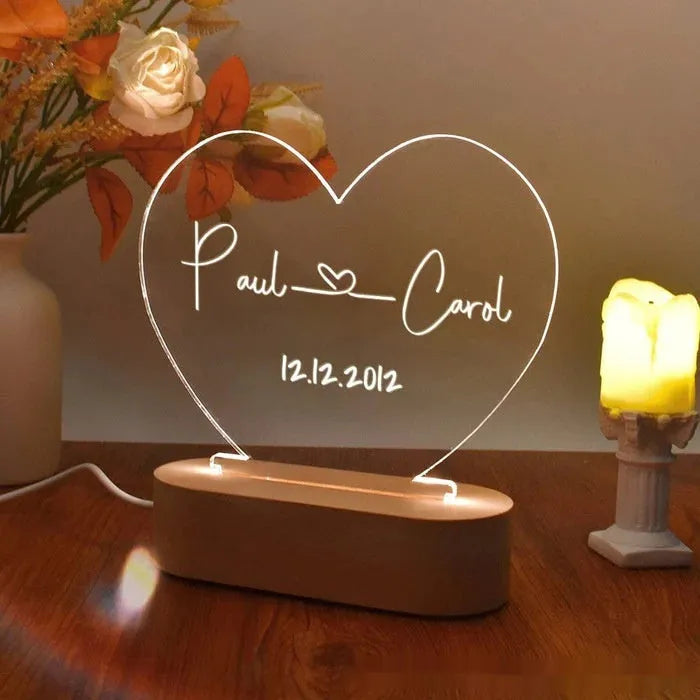 Custom names and date night light with 20cm acrylic plate and LED base