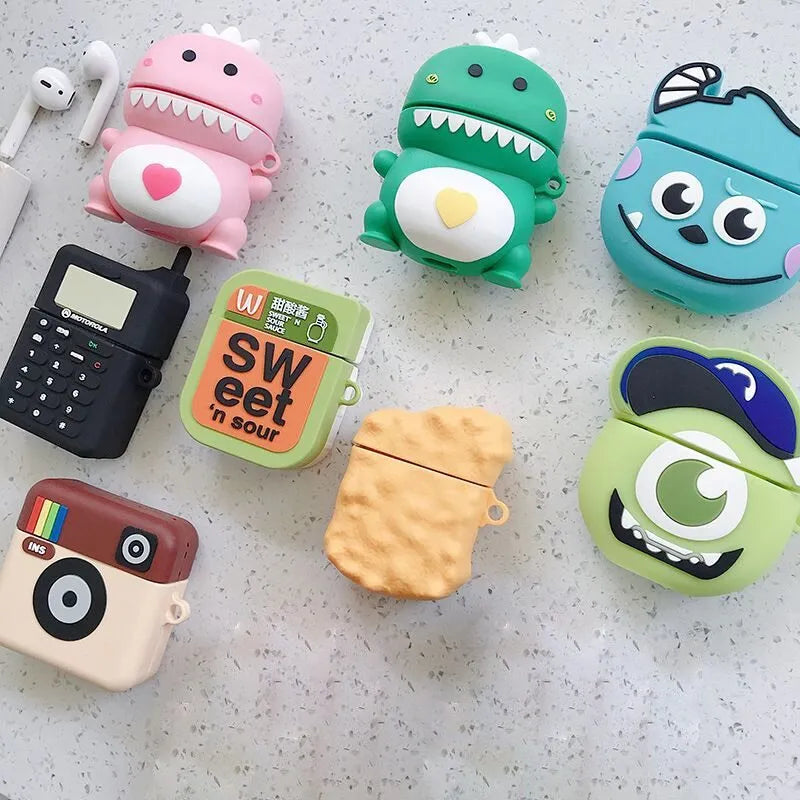Silicone AirPods case with cartoon animal design in multiple colour options