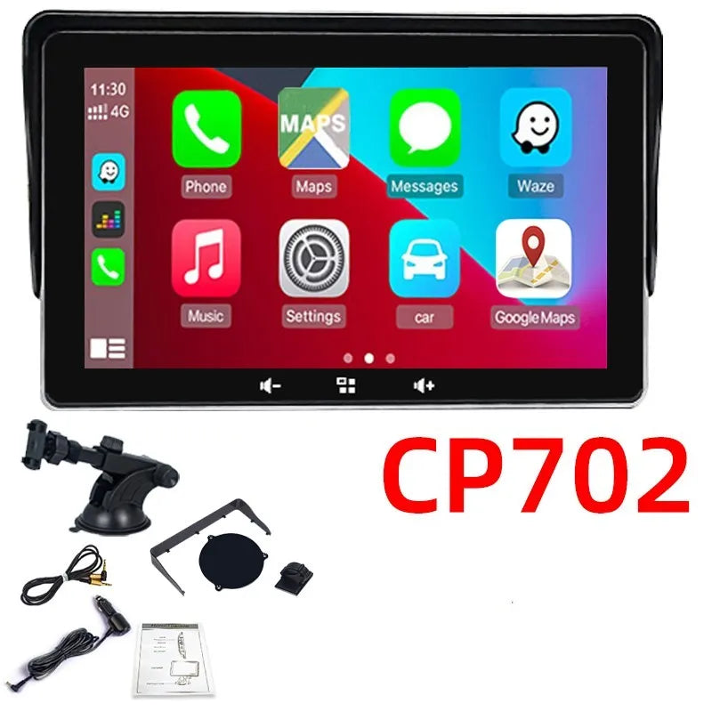 7 inch wireless CarPlay car display with astern video on windscreen mounting