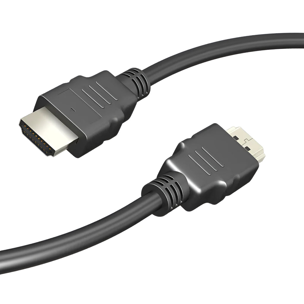 Black HDMI data cable for set-top box connection with length options shown