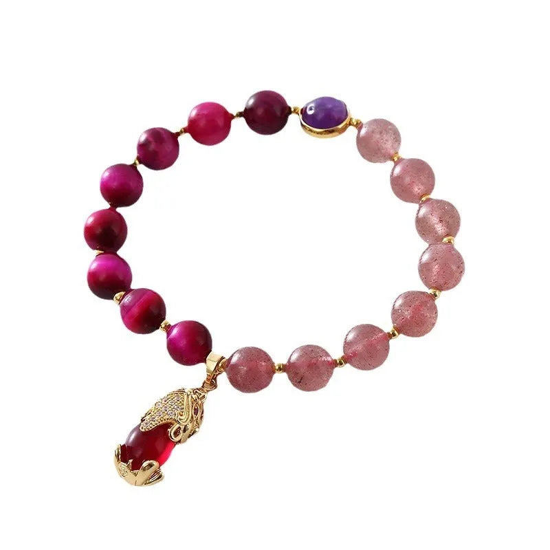 Women's elastic bracelet with strawberry crystals on elastic rope in uniform 18cm size