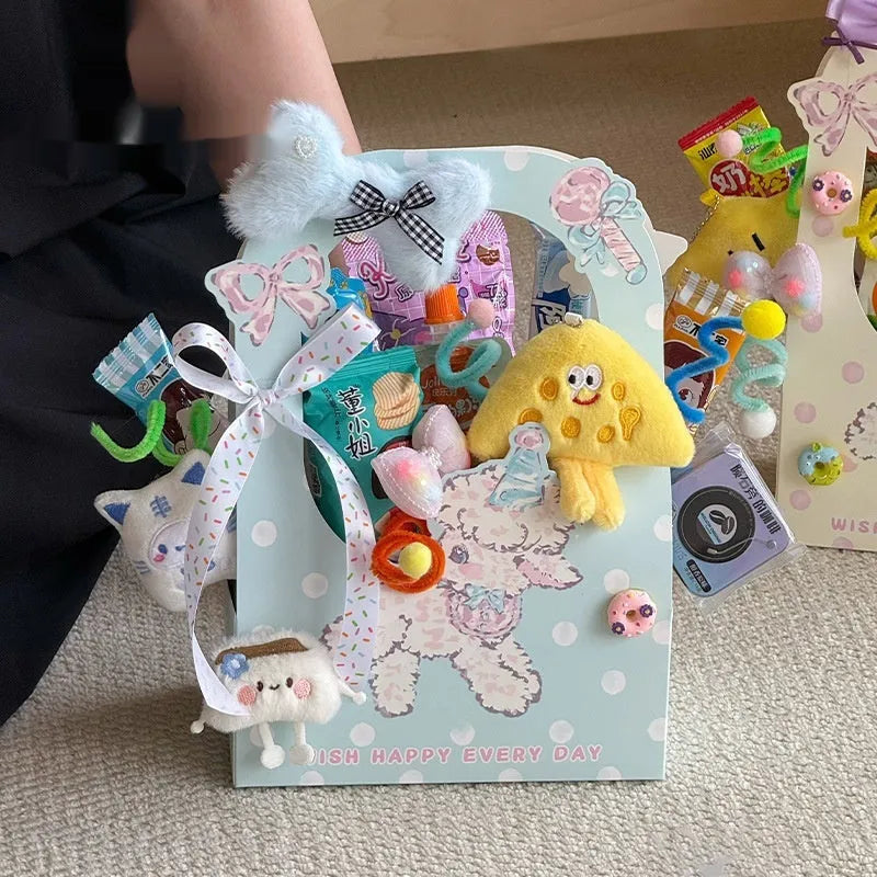 Lamb Paradise set of 3 white card handbag gift bags with floral decoration, 20x12x30cm, in Blueberry BAA colour