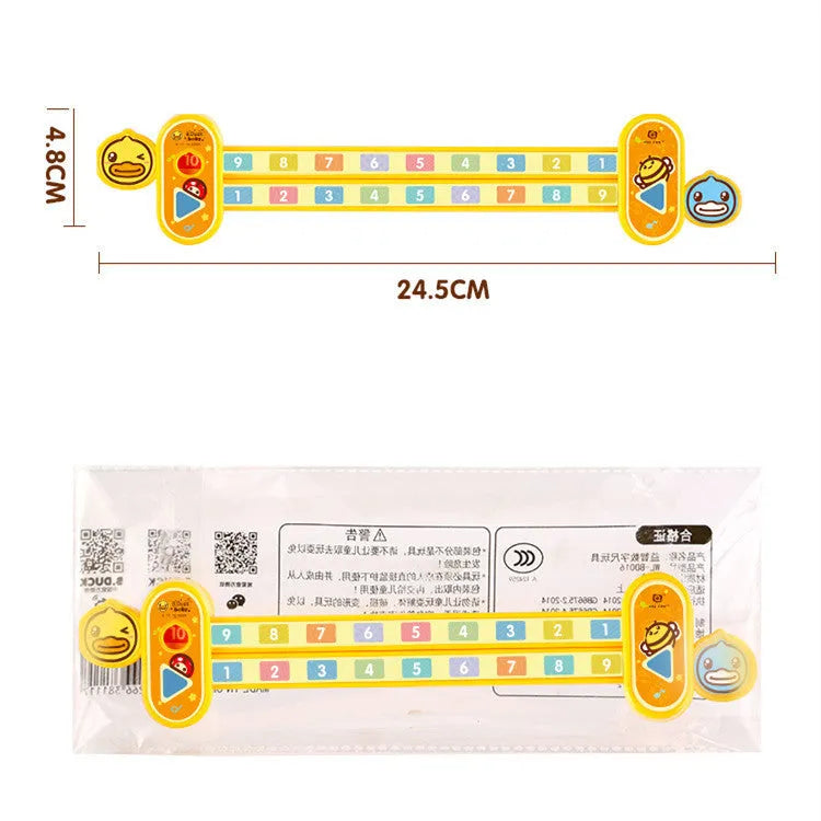 Yellow plastic children's digital decomposition ruler measuring 24.5cm length with cartoon design for mathematics education