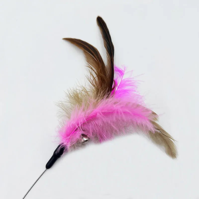 Pink cat collar toy with feather and bell made from steel wire and plastic for neck circumference 17-27cm