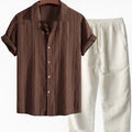 Men's loose fit summer suit with short sleeve shirt and trousers in milk silk polyester fabric