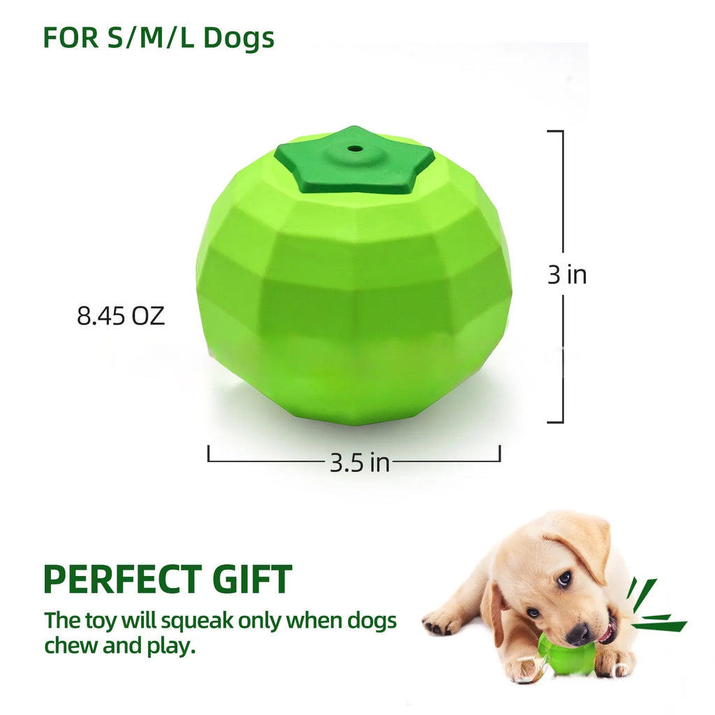 Green natural rubber dog ball chew toy with squeaker for medium and large breed aggressive chewers