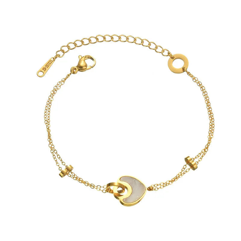 Women's stainless steel resin heart bracelet with double layers and electroplated finish