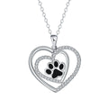 Women's copper heart-shaped pendant necklace with detailed dog's paw prints and cross chain