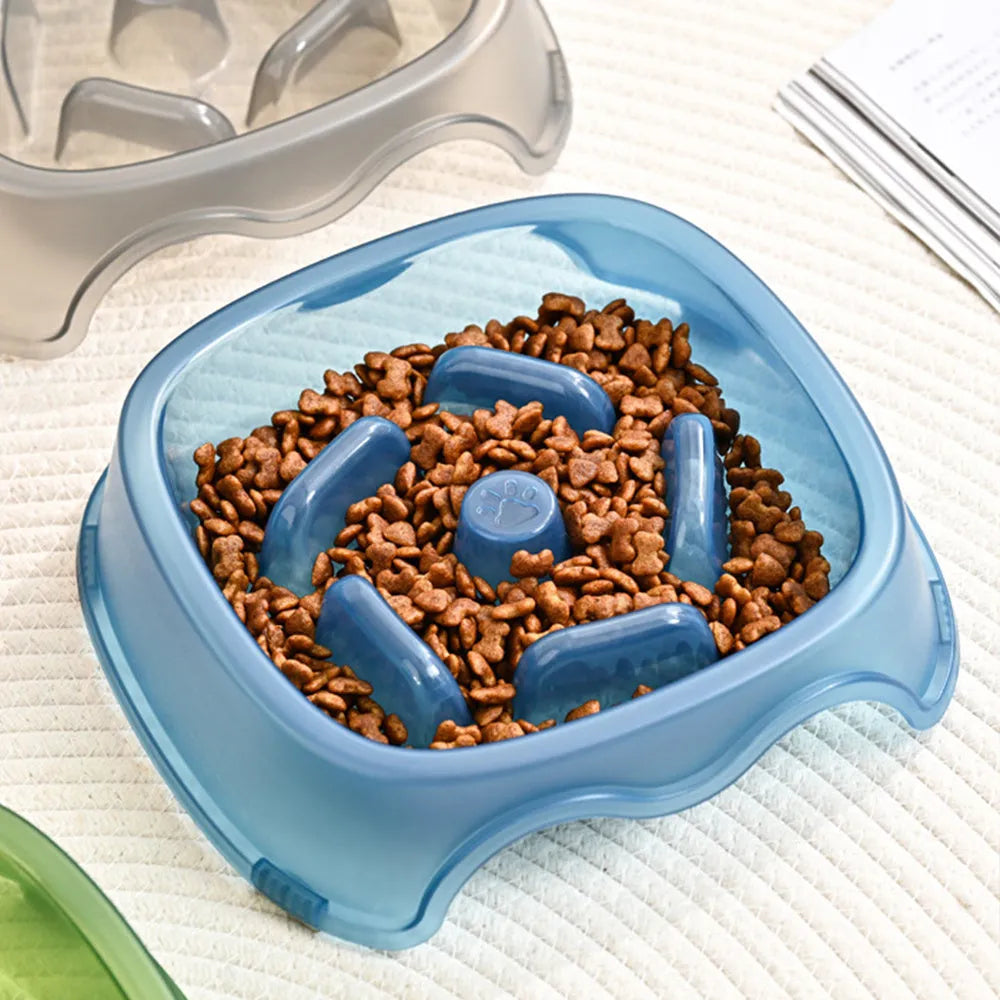 Plastic anti-choking slow feeder dog bowl in blue, grey, green or orange colours