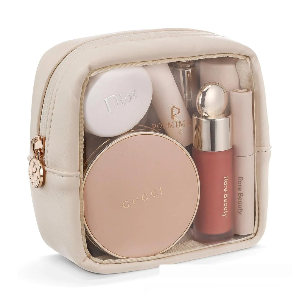 Transparent PVC cosmetic travel bag with waterproof construction and multiple colour options