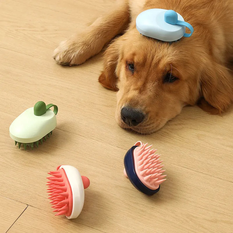 Handheld silicone pet hair remover and shampoo brush for dogs in four colour options