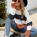 Women's short striped acrylic pullover in loose fit casual style