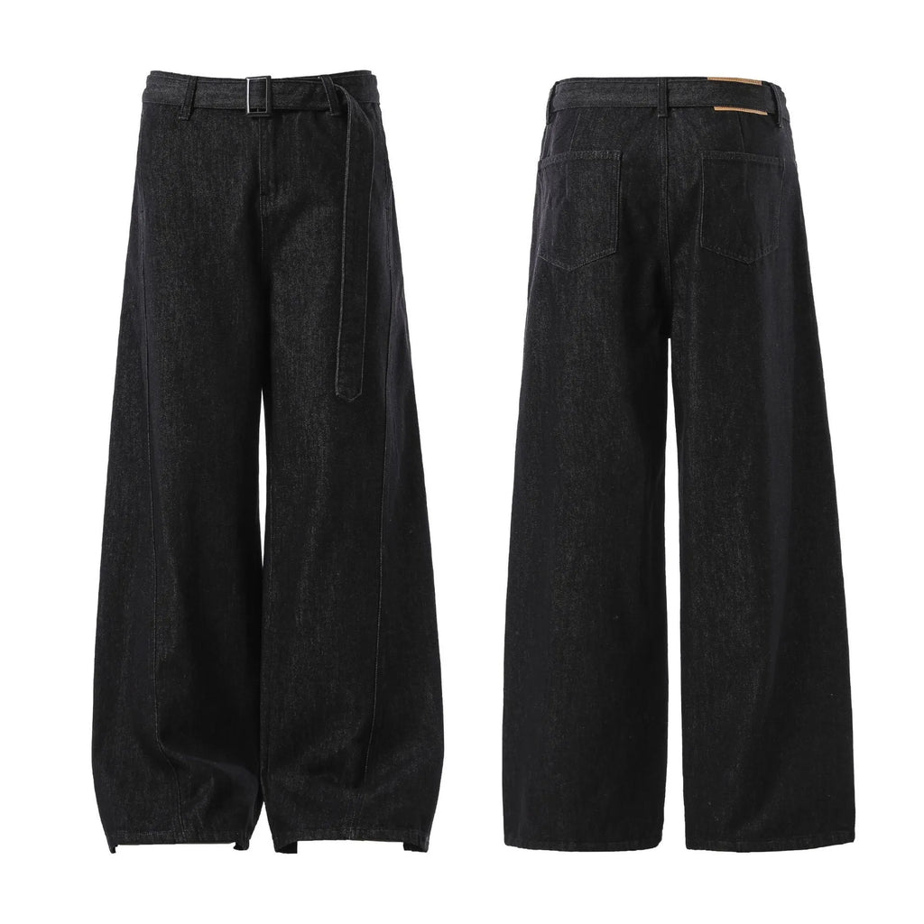Women's American retro black gold high waist straight jeans with zip fly