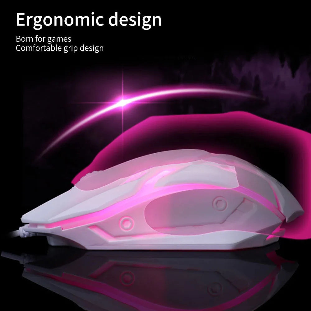 Wired luminous USB computer mouse in black or white with colourful glow effects and 1.3m cable