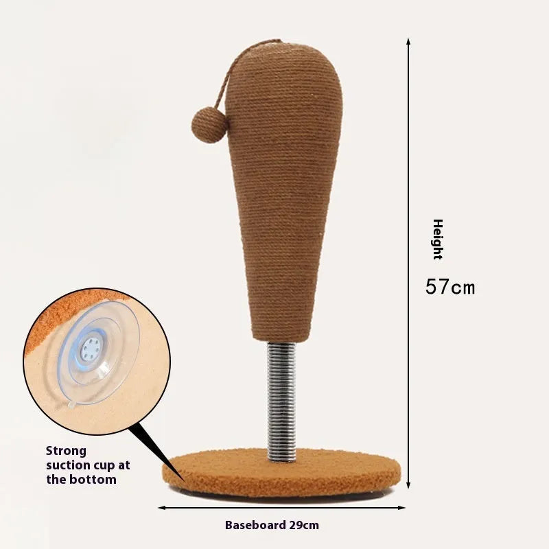 A large and small size cat scratching post toy made from hemp rope with a self-rolling tumbler design.