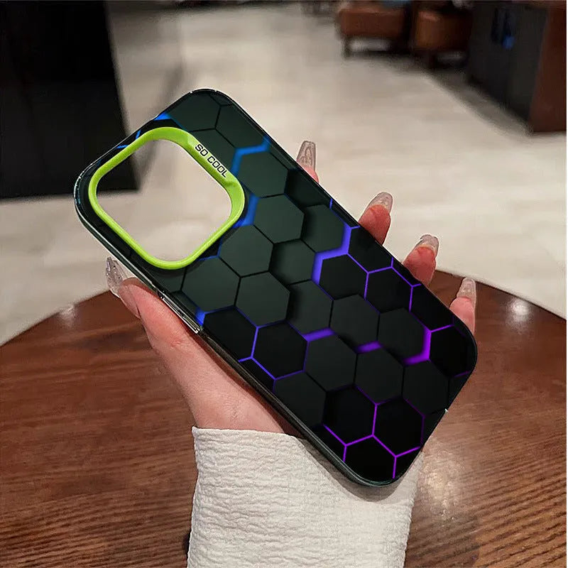 Frosted iPhone protective case in moonlight colour with honeycomb square pattern