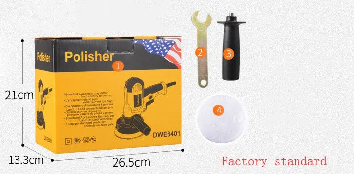 Yellow automotive polishing machine with 125mm disc on a workbench
