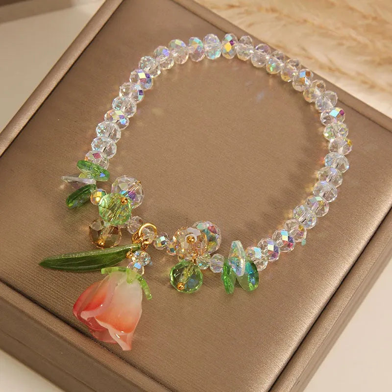 Lily Crystal Bracelet in artificial crystal, available in four colour options: pink, blue, rose red, yellow