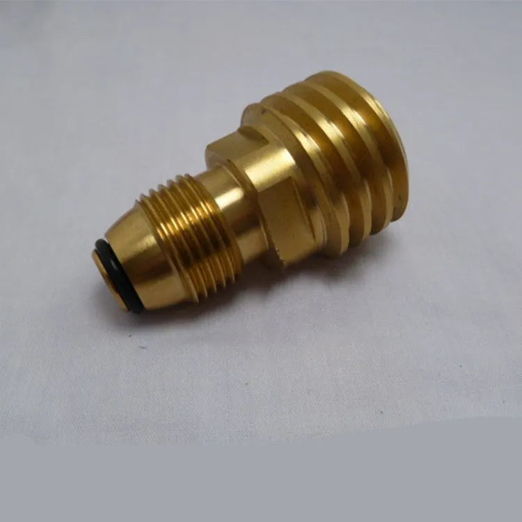 Brass gas charging adapter with gold finish and 7mm internal thread for gas brazier connections