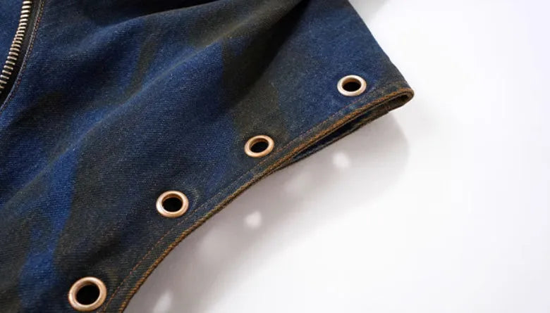 Blue hooded denim style vest coat with matching trousers in Korean fashion set