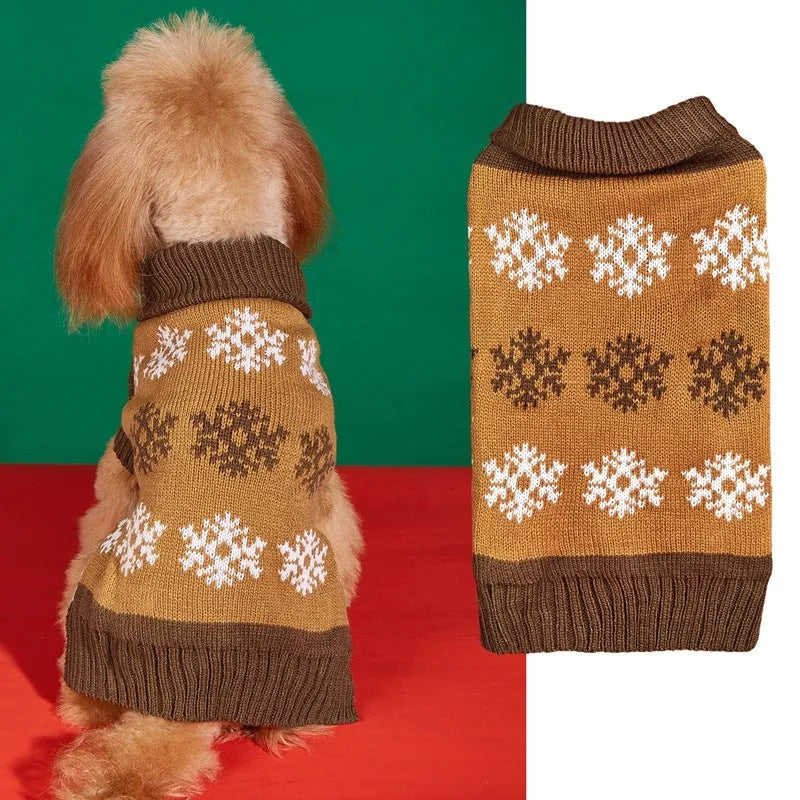 Grey snowflake pattern dog Christmas sweater shown on small dog for size reference