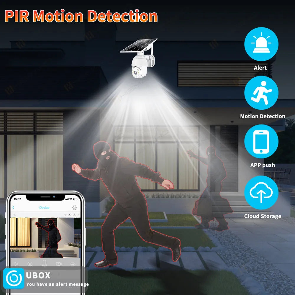 4G LTE solar PTZ dome security camera with 1080P night vision for indoor outdoor use