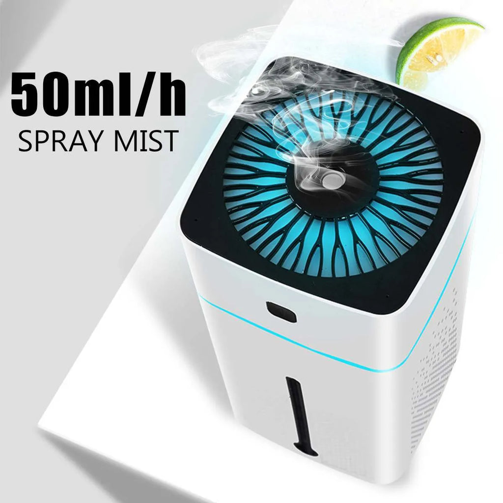 Black and white USB desktop humidifier measuring 103x103x218mm with 1000ml capacity