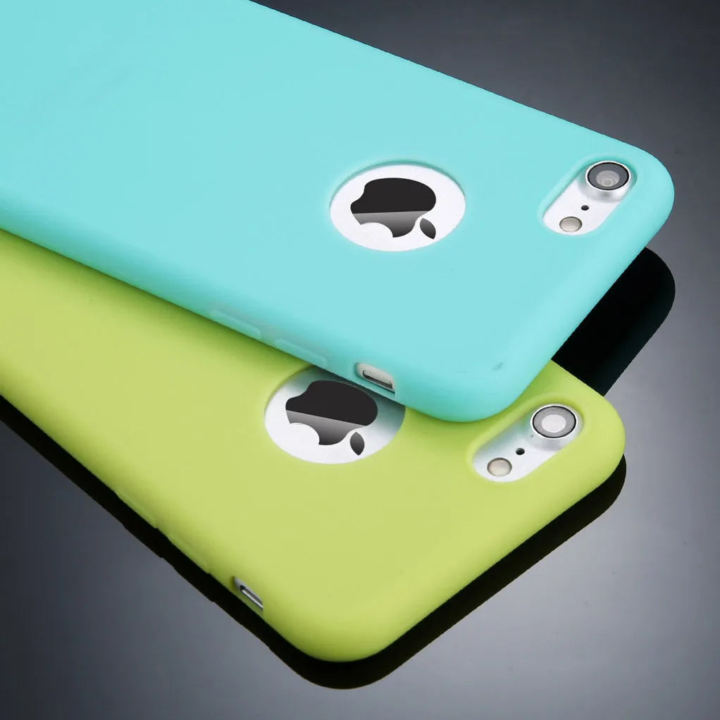 Soft silicone TPU iPhone case in a selection of candy colours including pink, blue, and black.