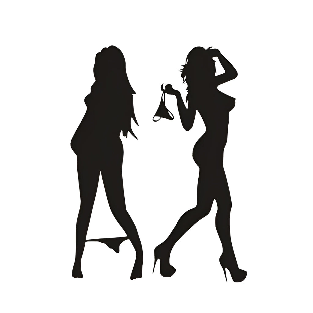 Bikini car sticker in black, PET reflective material, 19 cm length, on a car door