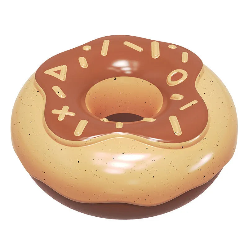 TPR donut dog chew toy in pink, chocolate or yellow colour with textured teeth cleaning surface