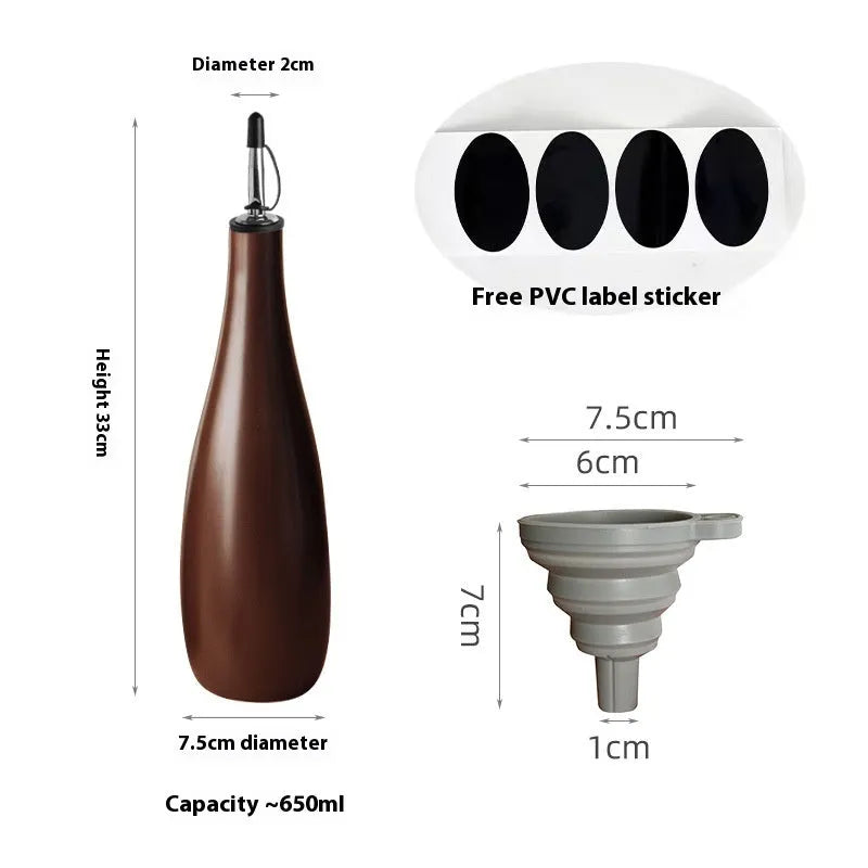 Ceramic oil pot with integrated brush and conical funnel design