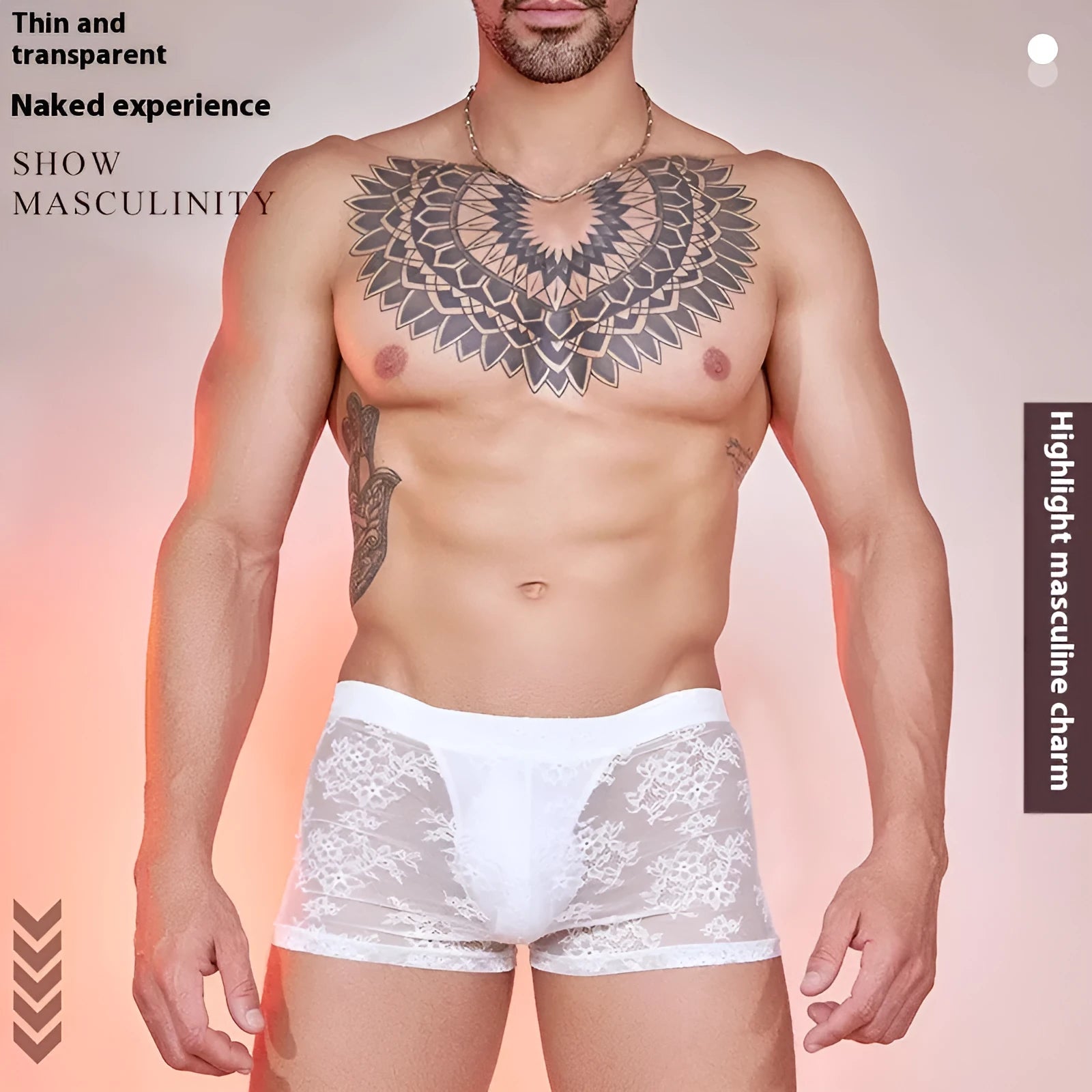 Lace men's boxers in nylon fabric available in black, white and red colours