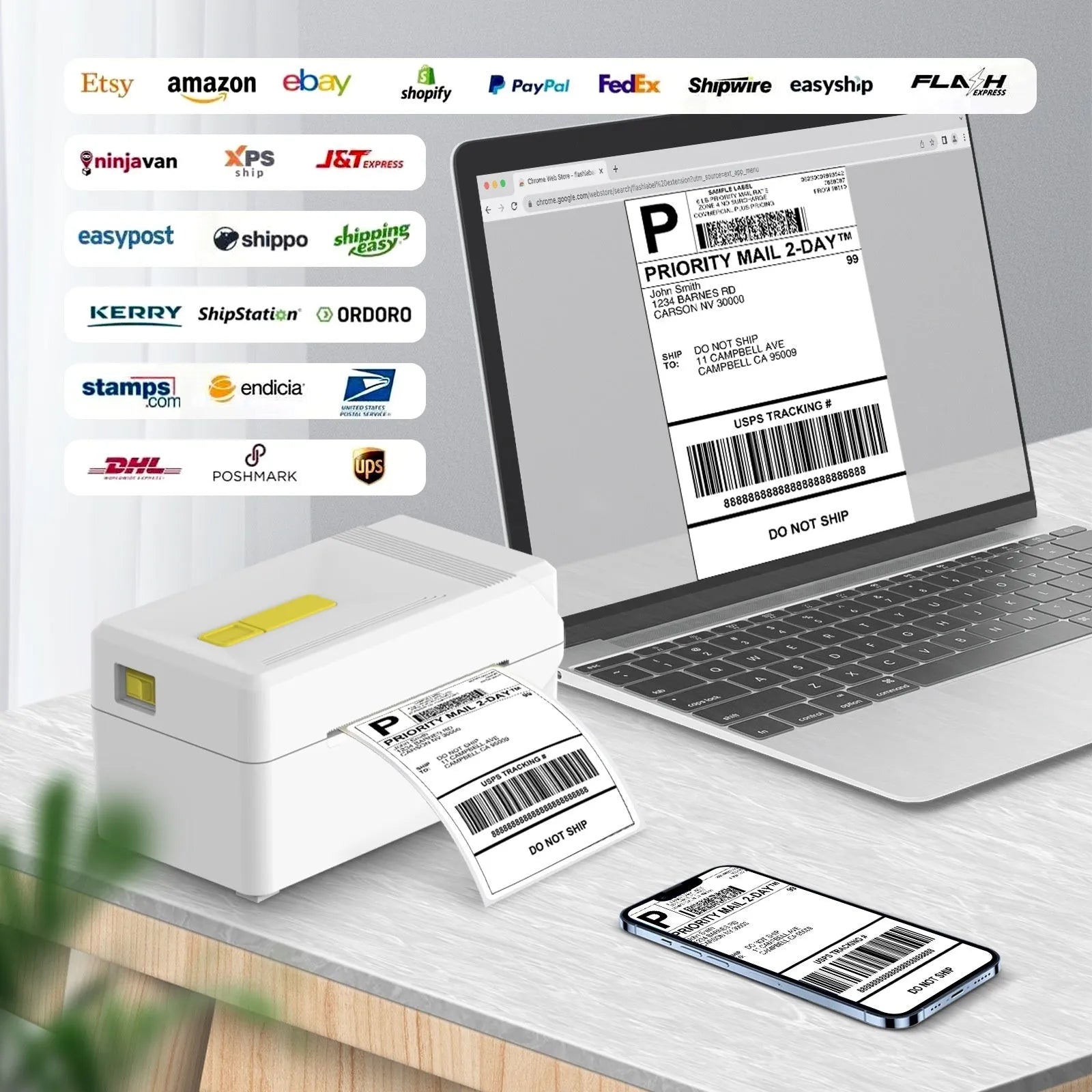 FlashLabel Thermal Express Face Label Printer with USB cable and express order printer