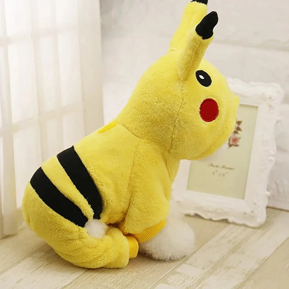 Fleece hooded cat coat in cartoon design for small pets in multiple sizes