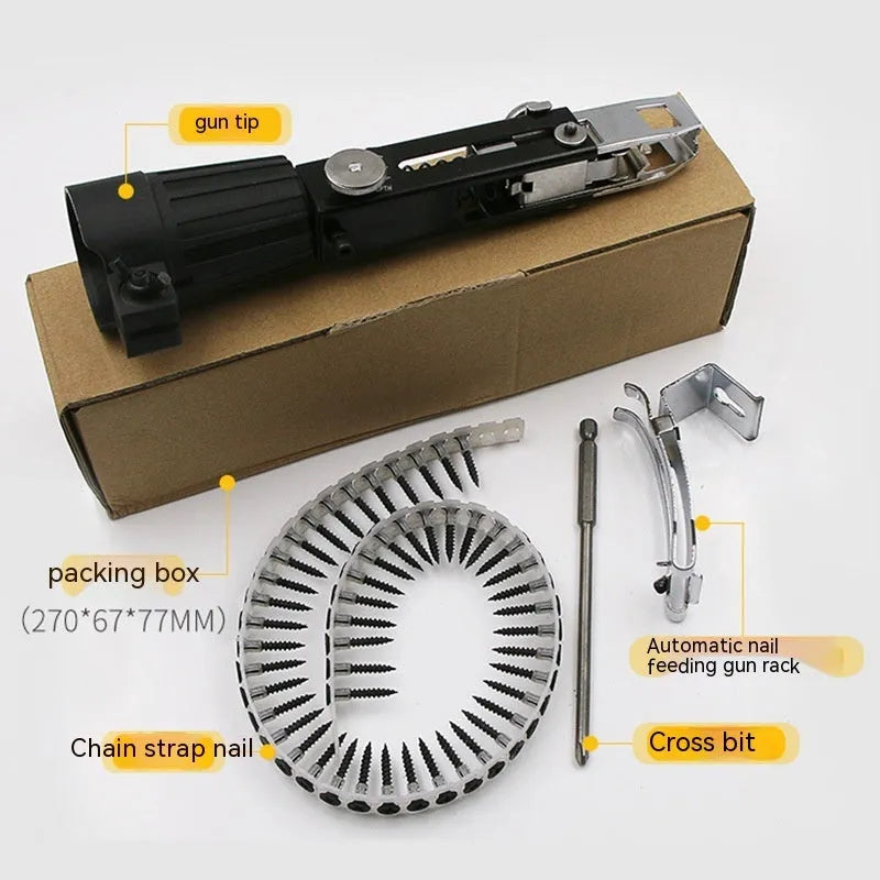 Chain screw gun head automatic nail gun accessory for electric screwdriver conversion