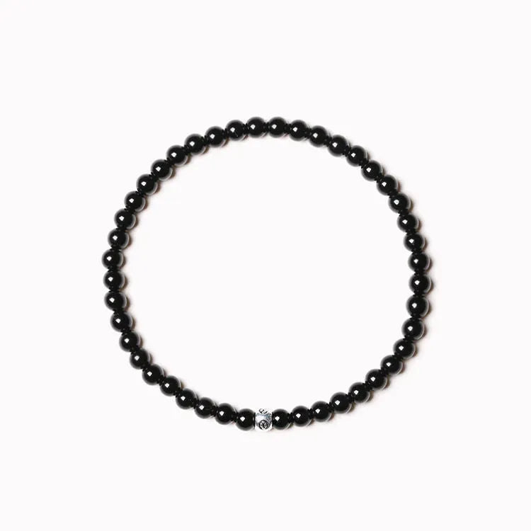 Geometric bead bracelet with Obsidian, Agate and Blue San stones in 4mm size