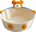 Woven cotton rope cat bed with integrated scratching surface in bear design