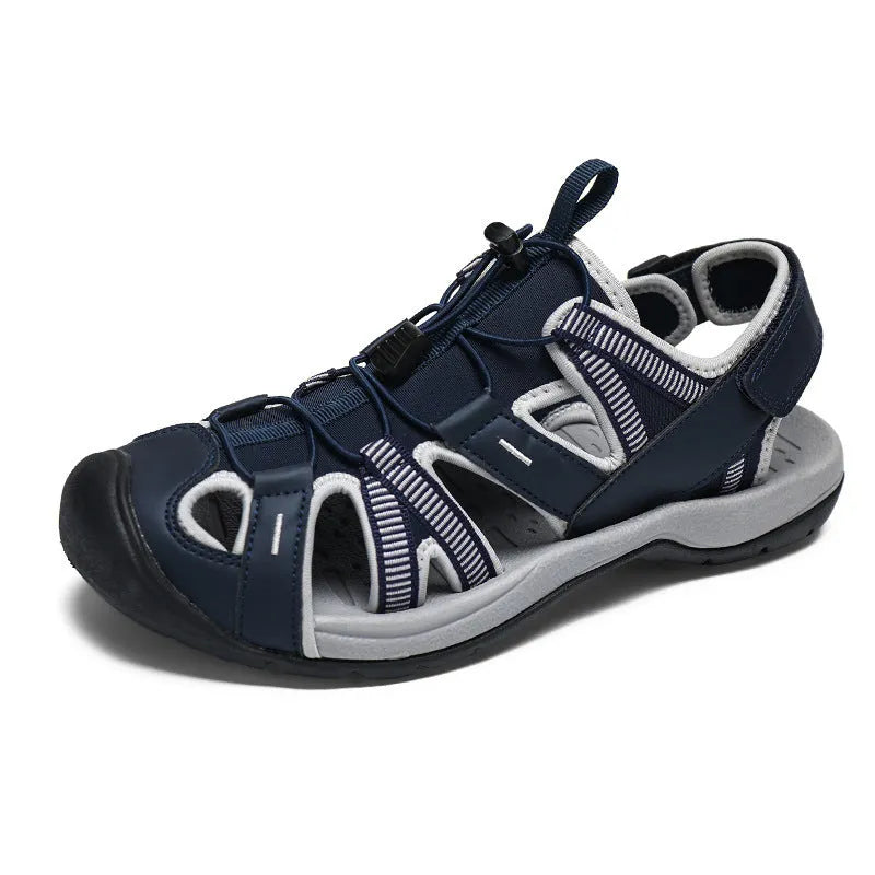 Men's summer casual sports shoes in LX01 blue with mesh upper, rubber sole and Velcro closure