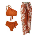 Women's push up bikini high waist split swimsuit in chiffon style with lining, shown in brown, black, and green colour options.